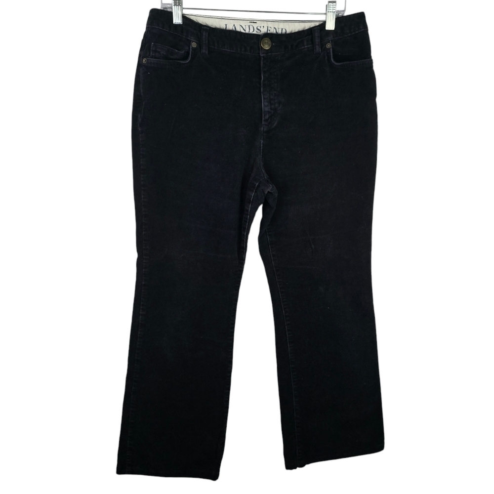 Lands End Womens Corduroy Pants Sz 12 Black Fit 2 Stretch Straight Leg Trousers
